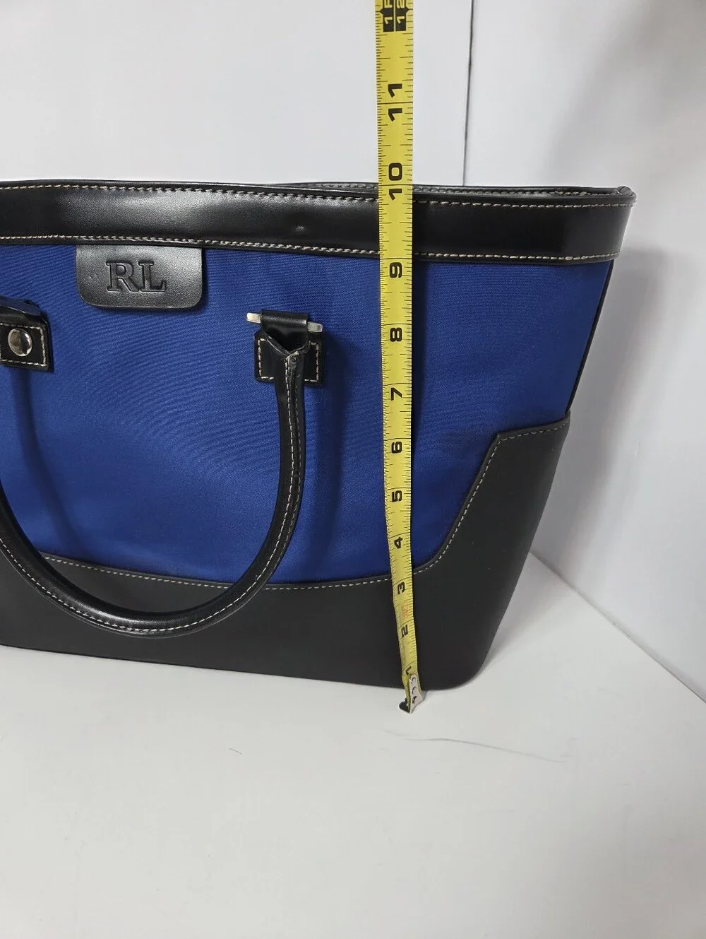 Lauren Ralph Lauren Blue and Black Structured Tote Bag Career Weekend City